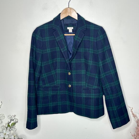 J. CREW Patterned Schoolboy Blazer Blackwatch Plaid Green Navy Sz 6 $238 {R3} - Picture 2 of 5